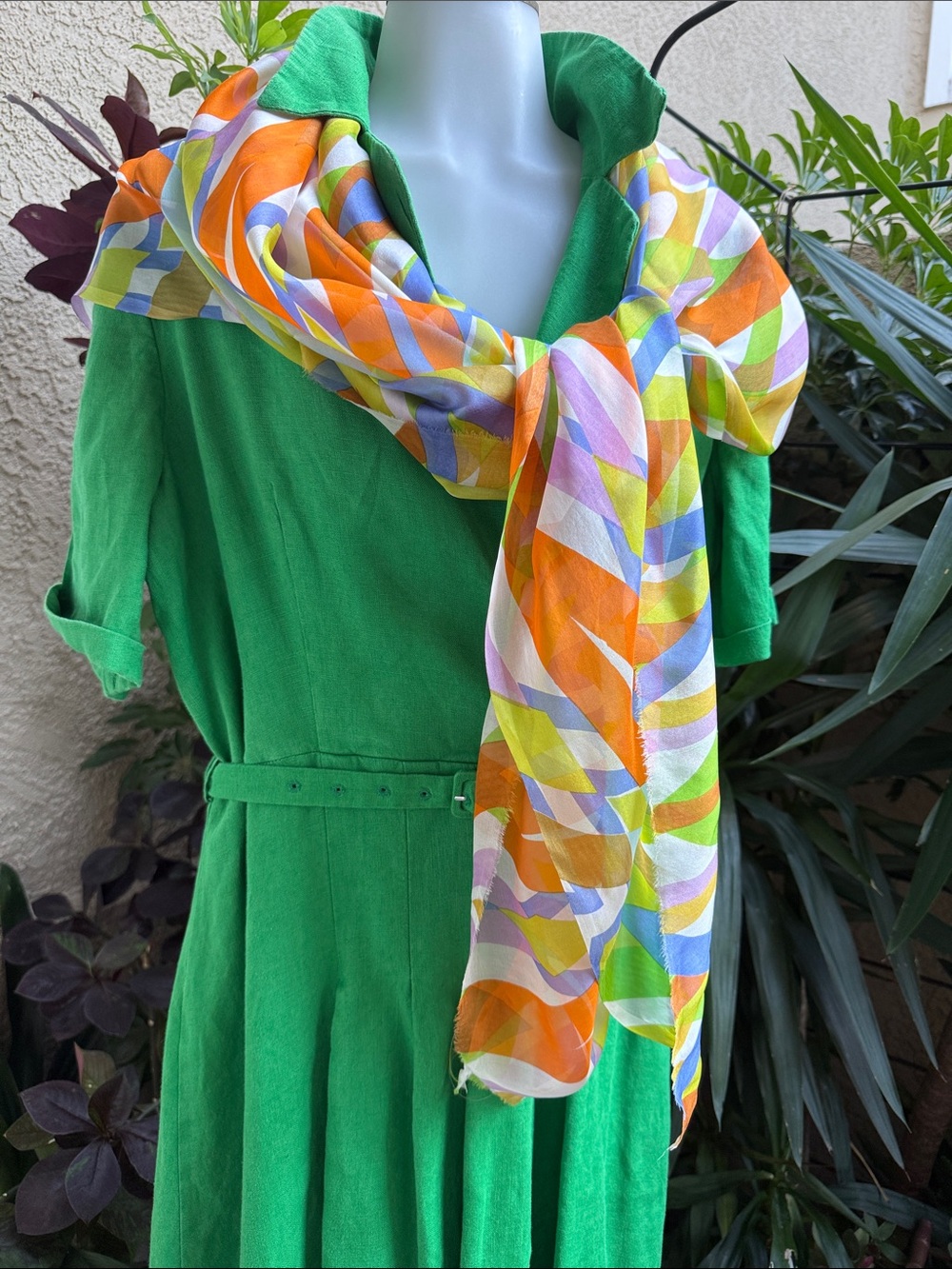 Mango Bright Emerald Green Belted Maxi Linen Dress with Notched Collar and Belt - Picture 3 of 12